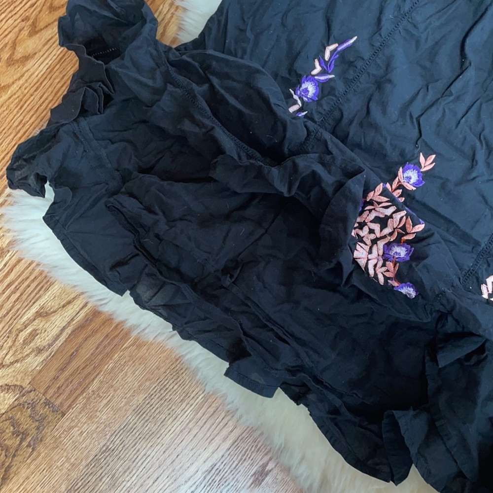 Free People | Small ruffle sleeve embroidered black dress - Picture 9 of 9